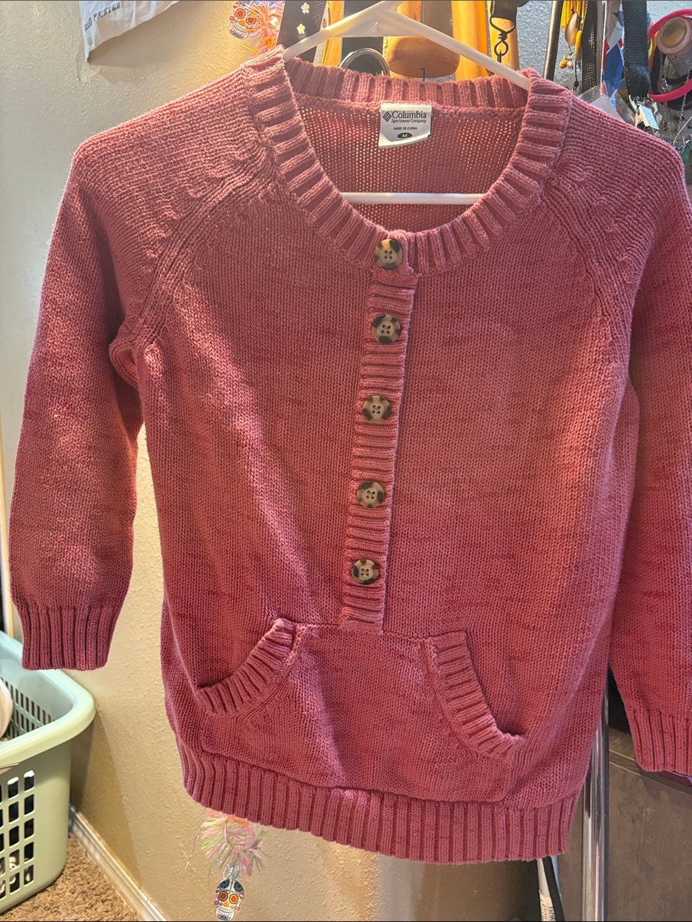 Columbia Women's Rose Pink Button-Front Knit Sweater